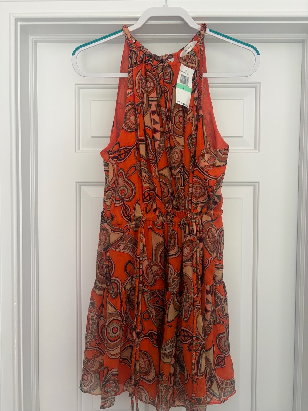 A.L.C. Orange and Tan Abstract Print Halter Dress NWT Size 8